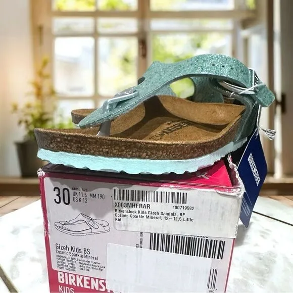 🔥 🆕 BIRKENSTOCK Girls Sandals Green Gizeh Cosmic Sparkle Size 30 US 12 - 12.5