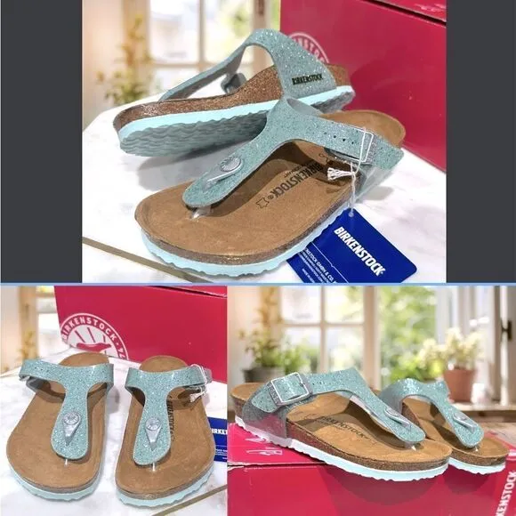 🔥 🆕 BIRKENSTOCK Girls Sandals Green Gizeh Cosmic Sparkle Size 30 US 12 - 12.5