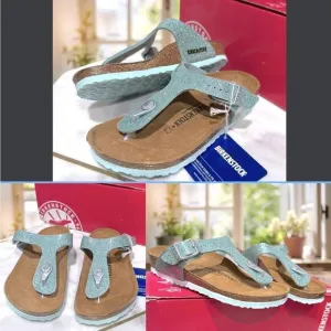 🔥 🆕 BIRKENSTOCK Girls Sandals Green Gizeh Cosmic Sparkle Size 30 US 12 - 12.5