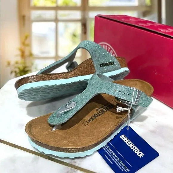 🔥 🆕 BIRKENSTOCK Girls Sandals Green Gizeh Cosmic Sparkle Size 30 US 12 - 12.5