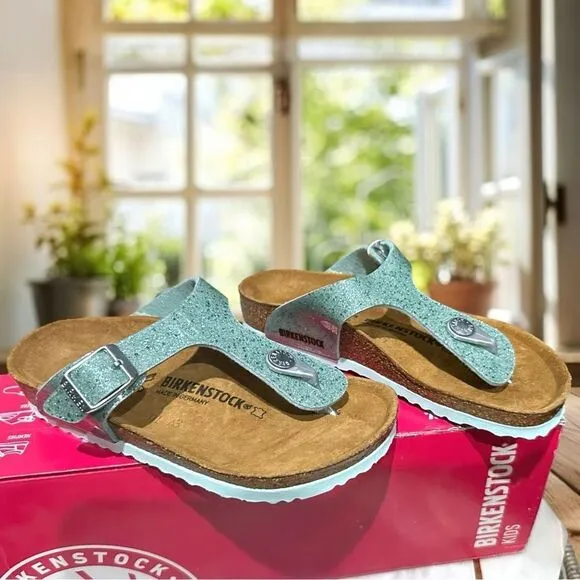 🔥 🆕 BIRKENSTOCK Girls Sandals Green Gizeh Cosmic Sparkle Size 30 US 12 - 12.5