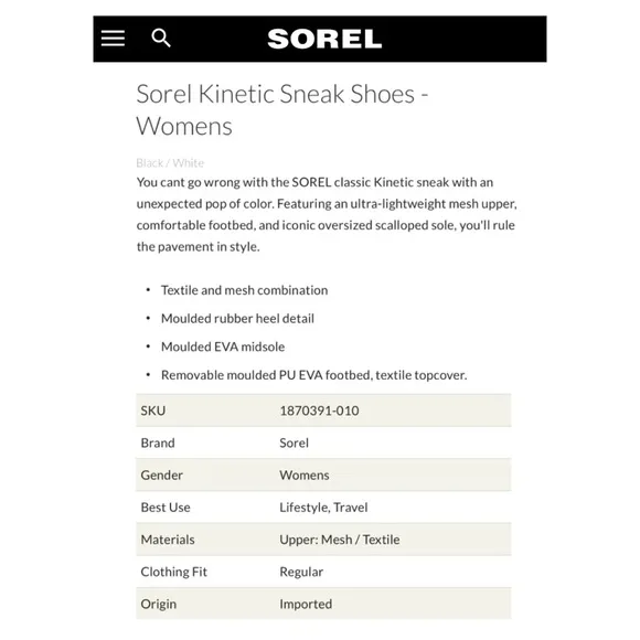 ★ Sorel Women’s Kinetic Sneak Shoes - Black/White ★