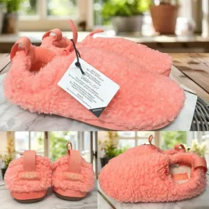 🔥 UGG Plushy Slippers Shearling Slip On Loafers Kids Size 2 EU 33.5