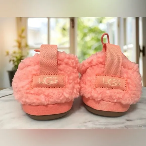🔥 UGG Plushy Slippers Shearling Slip On Loafers Kids Size 2 EU 33.5