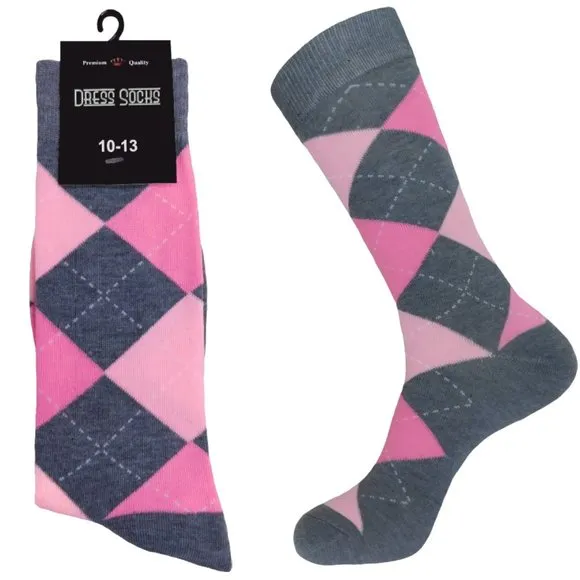 12 PAIRS PINK GREY GROOMSMEN WEDDING ARGYLE SOCKS