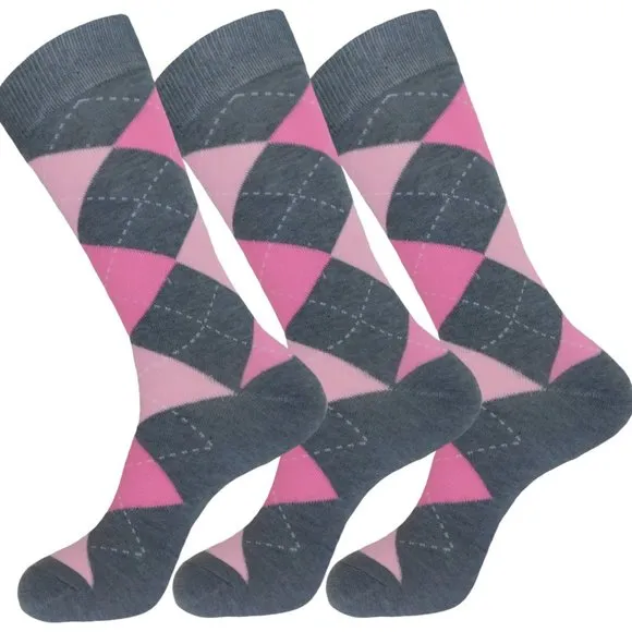 12 PAIRS PINK GREY GROOMSMEN WEDDING ARGYLE SOCKS