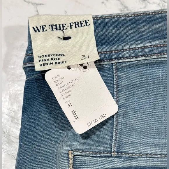 #120 NWT Free People Honeycomb Denim Micro Shorts in Ripple Reflect