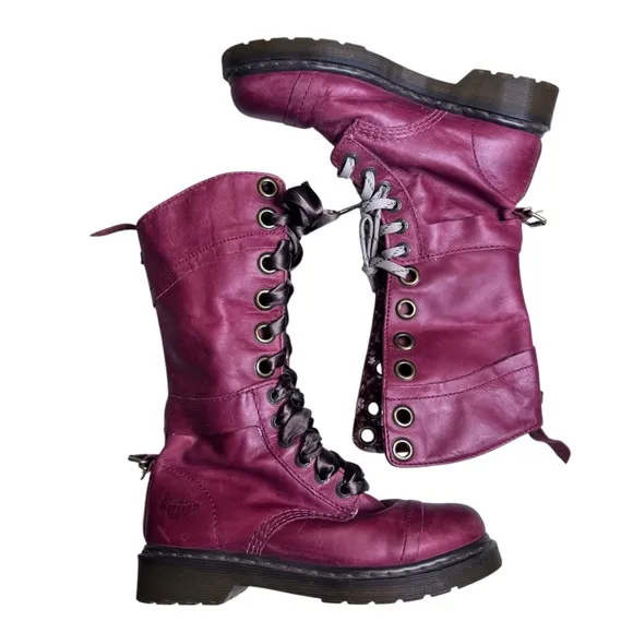 1914 Dr. Martens Women's Triumph Red Leather Fold Down Floral Lining Boots Sz 6