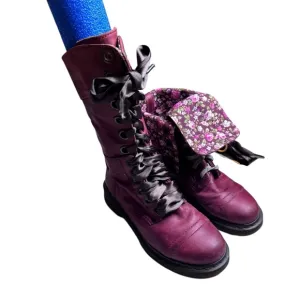 1914 Dr. Martens Women's Triumph Red Leather Fold Down Floral Lining Boots Sz 6