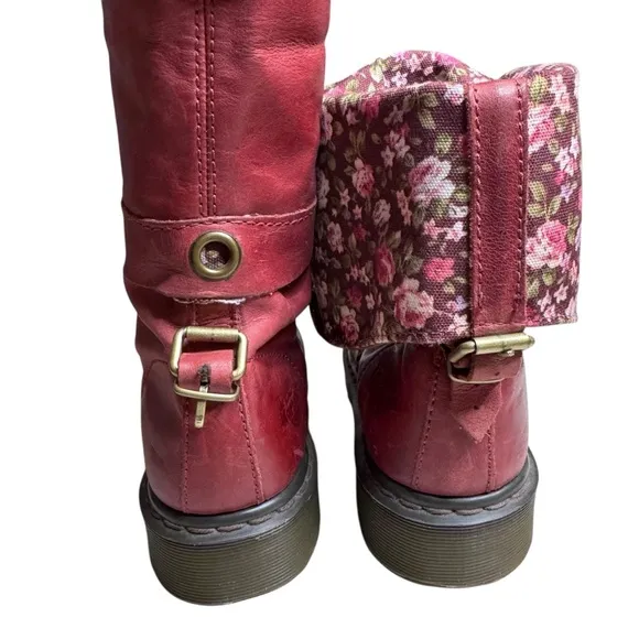 1914 Dr. Martens Women's Triumph Red Leather Fold Down Floral Lining Boots Sz 6