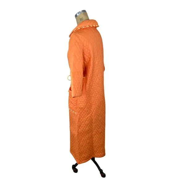 1960s orange quilted bathrobe with matching slippers Size M
