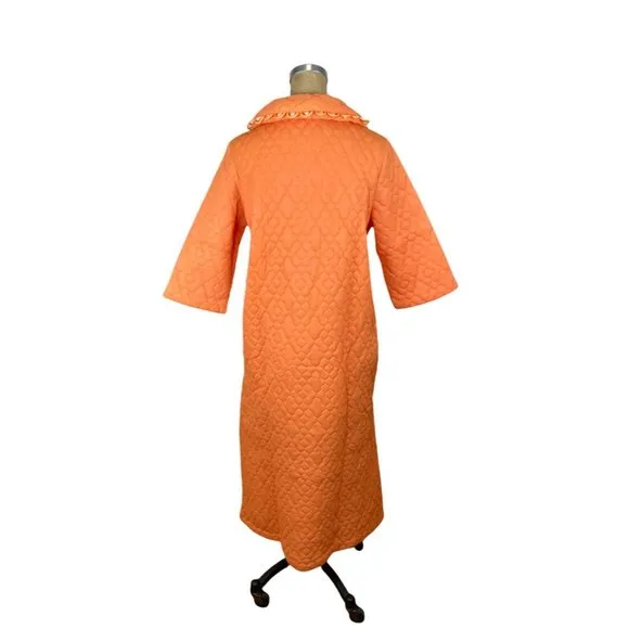 1960s orange quilted bathrobe with matching slippers Size M