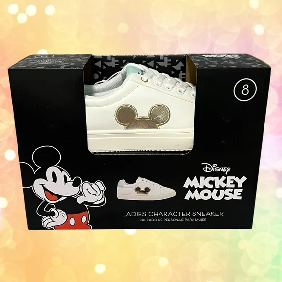 2025 Disney Mickey Mouse Ladies Character Sneakers Size 8 NIB Gold NEW Shoes