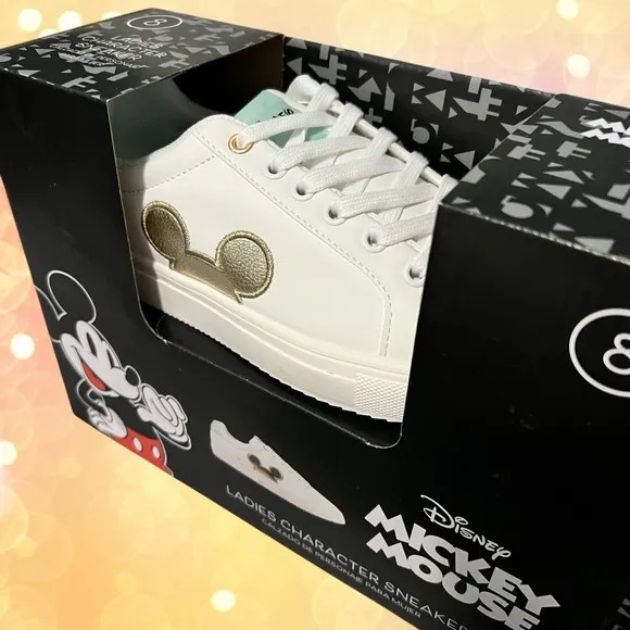 2025 Disney Mickey Mouse Ladies Character Sneakers Size 8 NIB Gold NEW Shoes