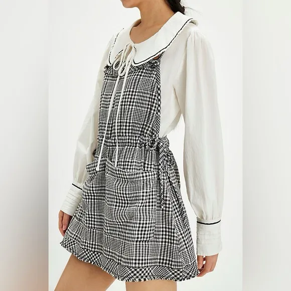 630. FREE PEOPLE Chrissie Mini Skirtall dress in Black combo Sz M NWOT $148