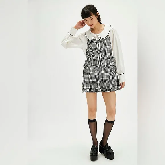 630. FREE PEOPLE Chrissie Mini Skirtall dress in Black combo Sz M NWOT $148
