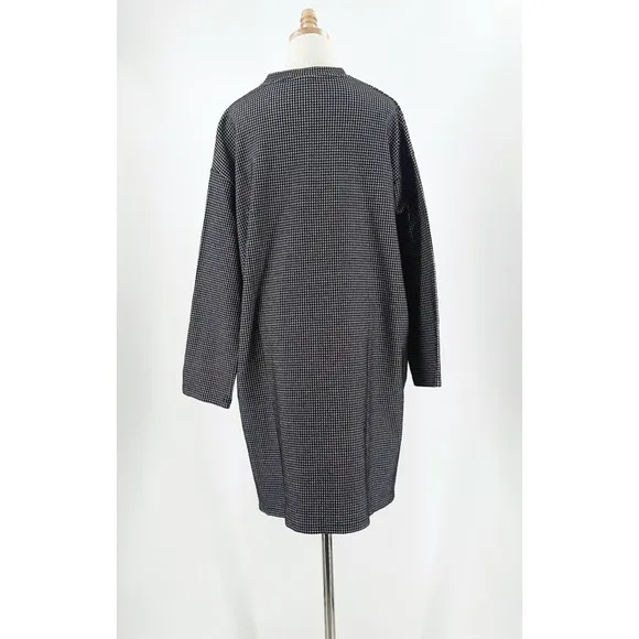 6397 Women Oversized Houndstooth Mini Shirt Dress XS Modern Lagenlook Minimalist