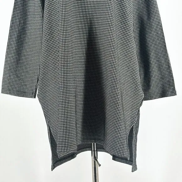6397 Women Oversized Houndstooth Mini Shirt Dress XS Modern Lagenlook Minimalist