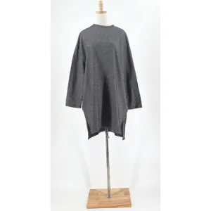 6397 Women Oversized Houndstooth Mini Shirt Dress XS Modern Lagenlook Minimalist