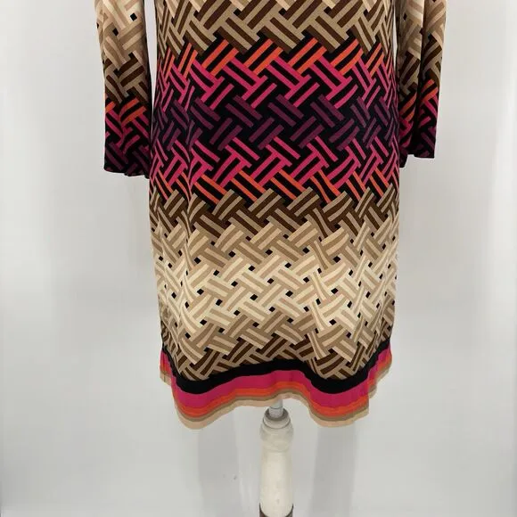 80. Eliza J Womens 6 Geometric Print Dress 3/4 Sleeve Lined Modern Chic