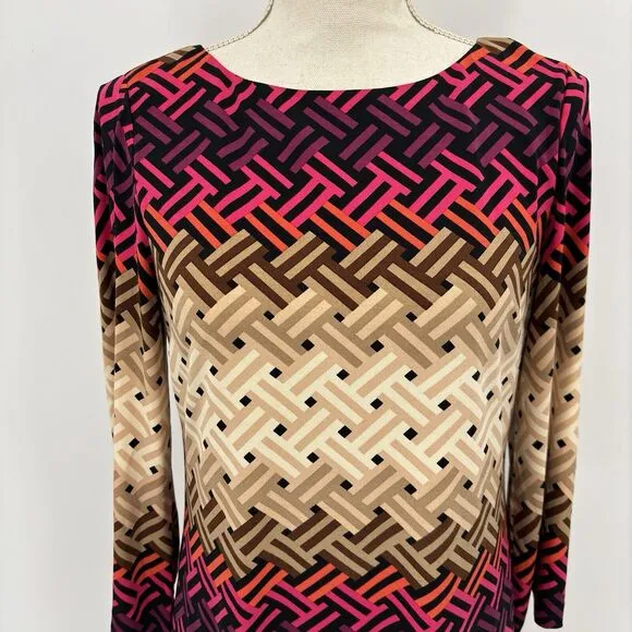 80. Eliza J Womens 6 Geometric Print Dress 3/4 Sleeve Lined Modern Chic