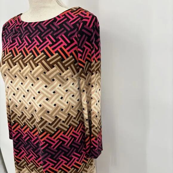 80. Eliza J Womens 6 Geometric Print Dress 3/4 Sleeve Lined Modern Chic