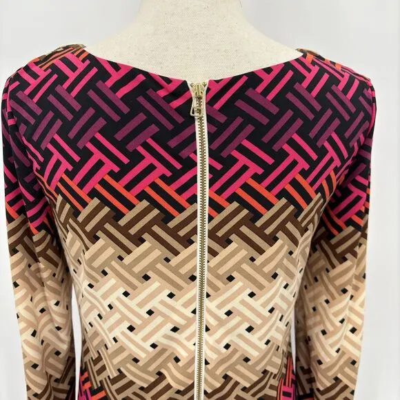 80. Eliza J Womens 6 Geometric Print Dress 3/4 Sleeve Lined Modern Chic