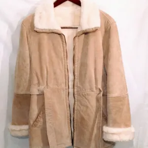 80's VINTAGE &amp; LIKE NEW BOHO SHERPA LINED WILSON'S GENUINE TAN SUEDE BELTED COAT