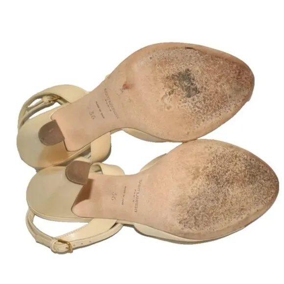 $850 Saint Laurent Scandale sandals nude cream leather heels 36 (TE9)