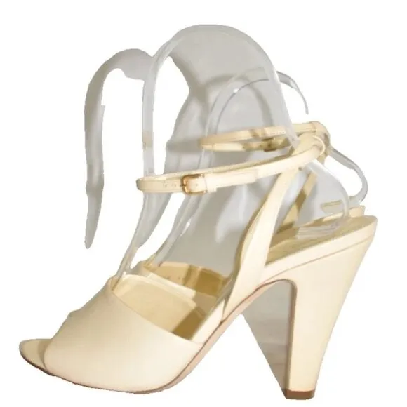 $850 Saint Laurent Scandale sandals nude cream leather heels 36 (TE9)