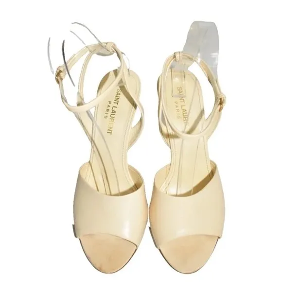 $850 Saint Laurent Scandale sandals nude cream leather heels 36 (TE9)