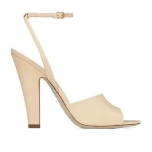 $850 Saint Laurent Scandale sandals nude cream leather heels 36 (TE9)