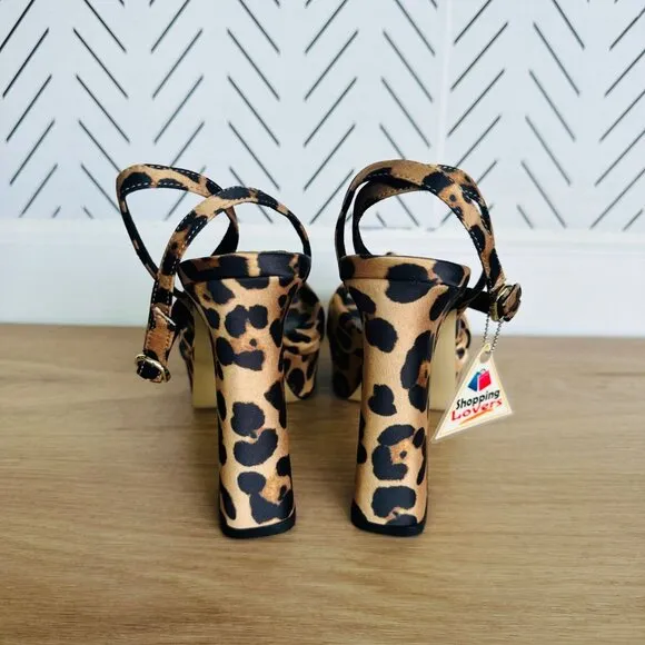 👠9 Women Sandals Open Toe Platform High Heel Shoes Stiletto heels Leopard 4.5&quot;