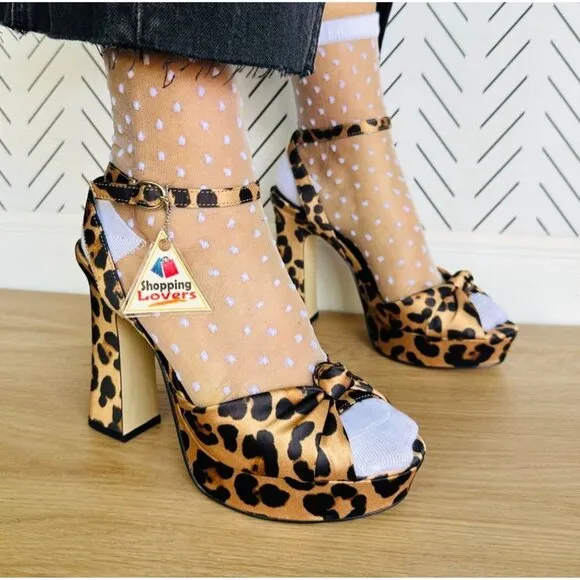 👠9 Women Sandals Open Toe Platform High Heel Shoes Stiletto heels Leopard 4.5&quot;