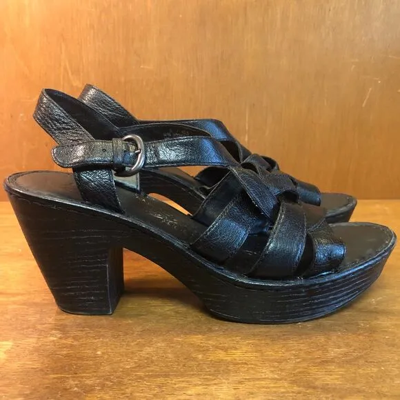 90s/y2K Børn Black Braided Leather Platform Block Heel Sandals size 9
