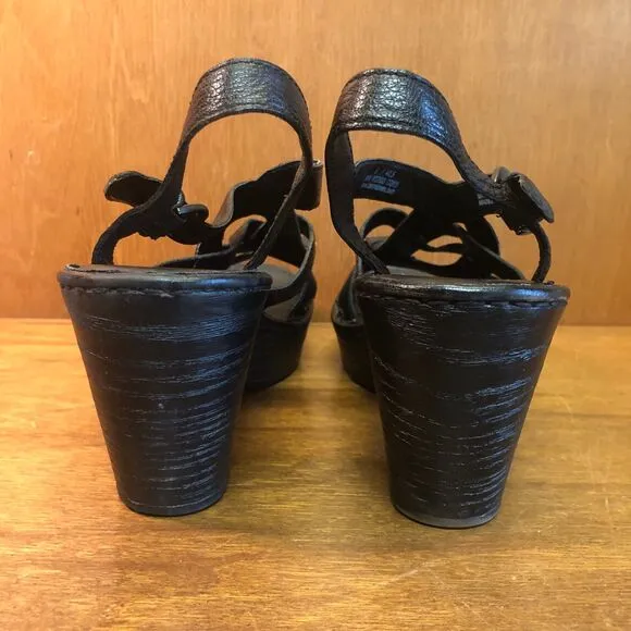 90s/y2K Børn Black Braided Leather Platform Block Heel Sandals size 9