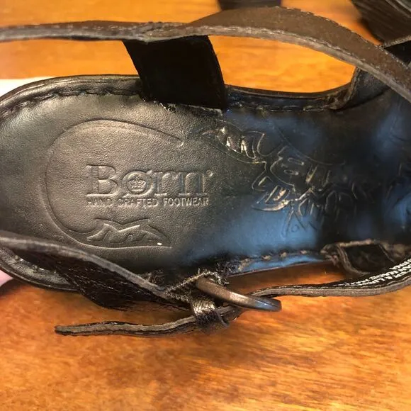 90s/y2K Børn Black Braided Leather Platform Block Heel Sandals size 9