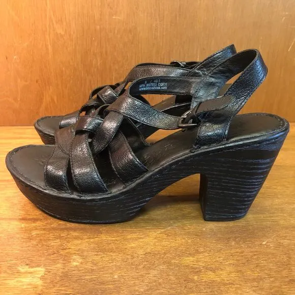 90s/y2K Børn Black Braided Leather Platform Block Heel Sandals size 9