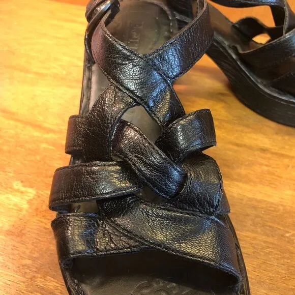 90s/y2K Børn Black Braided Leather Platform Block Heel Sandals size 9