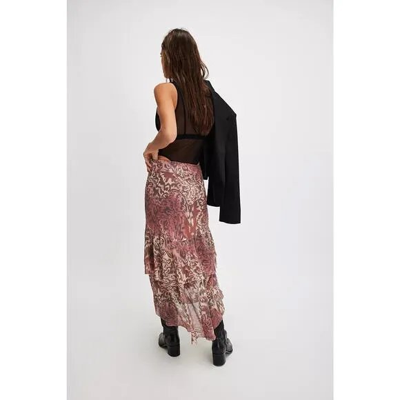 #9b NWT- Free People Wilder Maxi Skirt Sunset Combo- Butterfly Sz:10 Ret$168