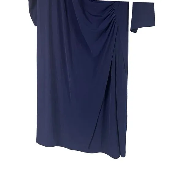 A618829 SUSAN GRAVER Modern Essentials Liquid Knit Faux Wrap Dress Navy 1X
