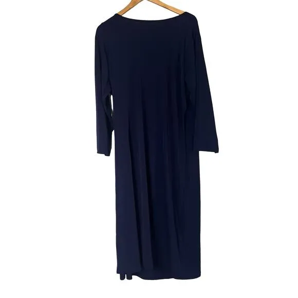 A618829 SUSAN GRAVER Modern Essentials Liquid Knit Faux Wrap Dress Navy 1X