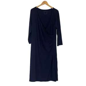 A618829 SUSAN GRAVER Modern Essentials Liquid Knit Faux Wrap Dress Navy 1X