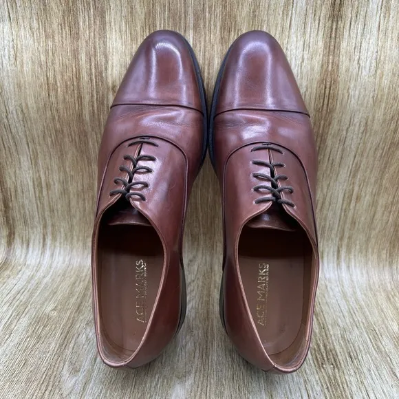 Ace Marks Dress Shoes Men's Size 10.5 D Brown Cap Toe Oxford Derby Classic