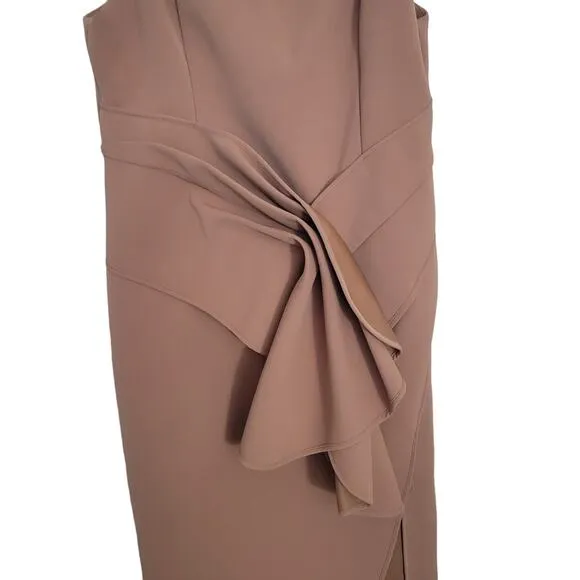 Acler Habana Dress Size 8 Scuba Elegant Midi Tan Brown Length Sleeveless Modern