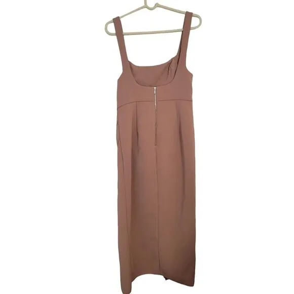 Acler Habana Dress Size 8 Scuba Elegant Midi Tan Brown Length Sleeveless Modern