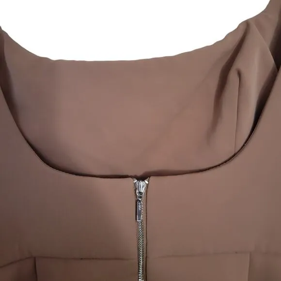 Acler Habana Dress Size 8 Scuba Elegant Midi Tan Brown Length Sleeveless Modern