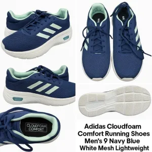 Adidas Cloudfoam Comfort Running Shoes Men's 9 Navy Blue White Mesh Lightweight