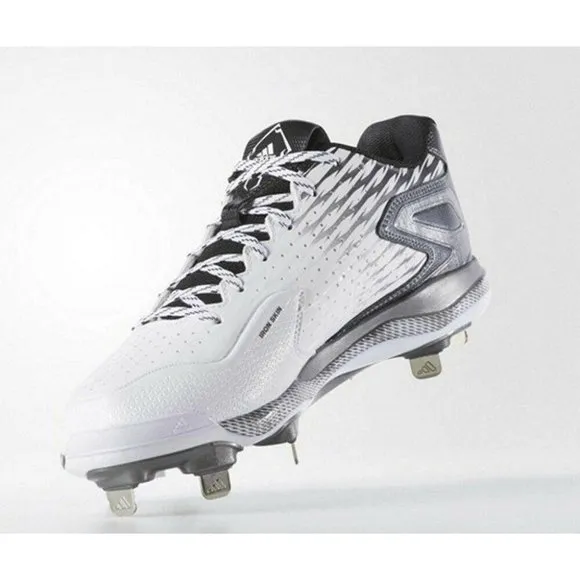 Adidas Men's PowerAlley 3 Metal Baseball Cleats Shoes White Black Grey Size 9