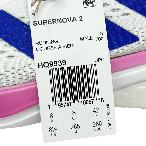 Adidas Men’s Supernova 2 HQ9939 White/Blue/Pink Size 8.5